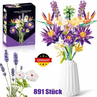 MARKENLOS Blumen Bauspielzeugsets, 891 Stück Blauer Lotus Blumenstrauß Bausteine Set Gifts