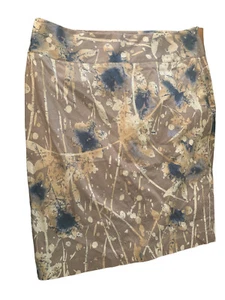 Alfani Womens Skirt 12 Tan with Mulitcolor Bold Splashes Abstract Art Straight - Picture 1 of 7