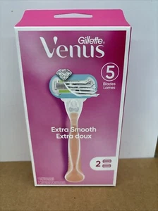 Venus Extra Smooth Pink Razor Handle + 2 Blade Refill Cartridges New - Picture 1 of 2
