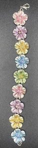 Zierliches silberfarbenes mehrfarbiges Emaille Pastell Blumen Paneele Strass Armband - Bild 1 von 9