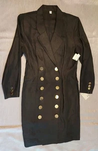 Vintage Loehmann's 100% Linen Tailored Double-Breasted Suit Midi Dress Sz 14 NOS - Picture 1 of 14