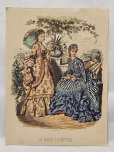 Vtg 1950's La Mode Illustree Reprint of 19th Century French Fashion Plate 12x16 - Picture 1 of 8