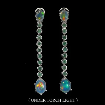 Pendientes de plata de ley 925 ovalados ópalo de fuego 9x7 mm esmeralda piedras preciosas joyería Foto 1 de 4