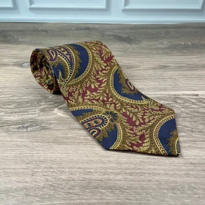 Corbata XMI Nordstrom Hecha a Mano Borgoña Azul Dorado Paisley Importada de Italia Foto 1 de 4