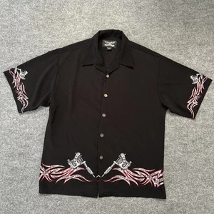 VINTAGE Chrome Eagle Shirt Tribal Tattoo Gun Black Y2K 90s Retro Rock Metal - Picture 1 of 7