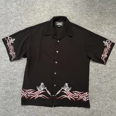 Camisa DE COLECCIÓN Cromo Águila Hombres Grande Negra Tribal Tatuaje Pistola Y2K Años 90 Retro Rock Foto 1 de 4