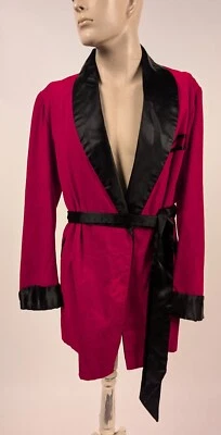 VINTAGE 1960’S MEN’S RED CORDUROY SMOKING JACKET W BLACK SATIN LINING - Image 1 of 4