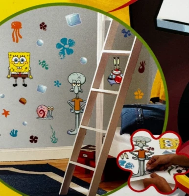 Calcomanías de pared Nickelodeon Bob Esponja pantalones cuadrados pelar y pegar nuevas en paquete Foto 1 de 4