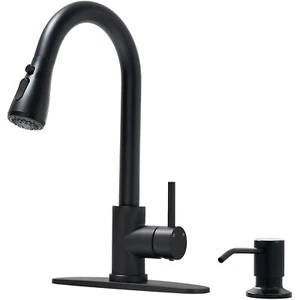 Matte Black Kitchen Faucet Pull Out Sprayer Single Handle Cover Soap Dispenser - Picture 1 of 8