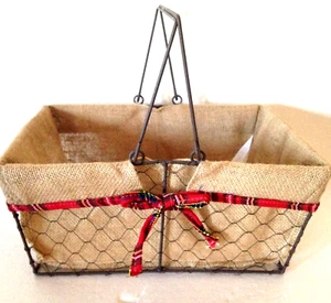 Rustic Wire Metal Vegetable/Egg Basket Handles Lined Farm House Country Decor - Picture 1 of 5