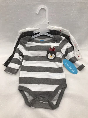 Боди с длинным рукавом для маленьких девочек мальчиков 6-9 месяцев 3 шт рождественские зимние пингвины  - Изображение 1 из 4