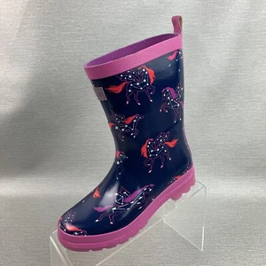Hatley Girls Rain Boots Shiny Unicorn Constellation Navy Multi Pull On Sz 3 NEW - Picture 1 of 14