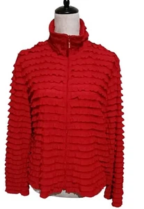 Drapers Studio Red Ruffled Full Zip Jacket Semi Sheer Womens SZ Petite Large - Picture 1 of 9