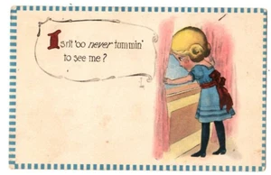 Comic Postkarte 1913 entzückendes Mädchen Baby Talk Isn't 'Oo Never Tummin To See Me - Bild 1 von 2