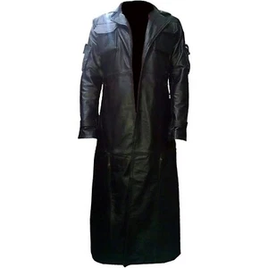 The Punisher Movie Skull Halloween Costume Mens Black Real Leather Trench Coat - Picture 1 of 3