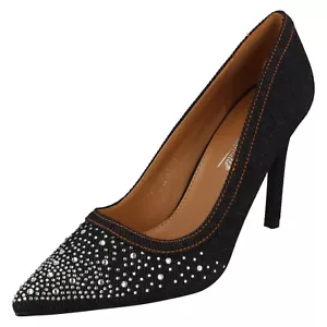 Mujer Anne Michelle F9R0120 Azul y Negro Vaqueros Zapatos de Salón con Diamante - Imagen 1 de 37