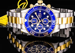 Reloj pulsera Invicta PRO DIVER para hombre cronógrafo esfera azul bisel plata oro 18K - Imagen 1 de 11