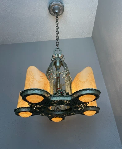 1930s Beardslee-Williamson  Art Deco 5 Light Slip Shade Fixture Cover
