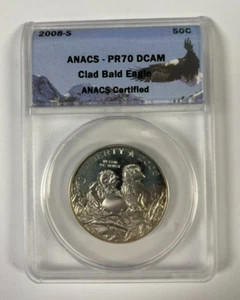 2008 S Bald Eagle Clad Half Dollar ANACS PR70 DCAM MILK SPOTTED - Picture 1 of 4