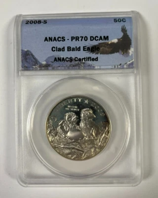 2008 S Bald Eagle Clad Half Dollar ANACS PR70 DCAM MILK SPOTTED - Image 1 of 4