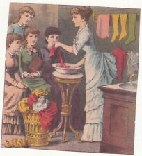 Diamond Dyes Lady Teaching Daughters to Dye Hose Sink Vict Card c1880s