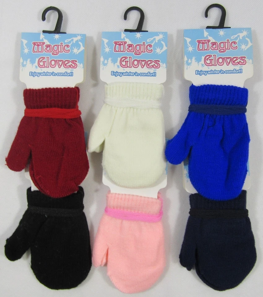 Childrens Magic Gloves Mittens Plain Baby Babies Mits String Fleece NB 24 M - Image 1 of 1