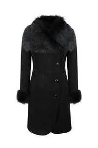 Ladies Real Sheepskin Jacket Suede Button Slim Fit 3/4 Long Trench Coat Designer - Picture 1 of 12
