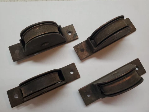 Vintage Lot of 4 Window Sash Weight Pulley Roller Marked GARDNER Cover