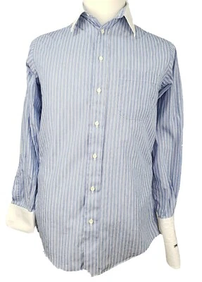 Vtg Burberrys London Men Dress Shirt 5/33 Blue Stripe White Collar French Cuffs  - Image 1 of 4