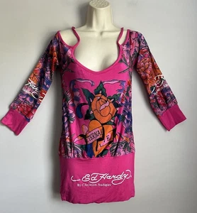 New Ed Hary by Christian Audigier Women’s Pink Flower Stud Jewel Dolman Top XL - Picture 1 of 9