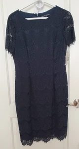 Vestido Preston & York Talla 8, Funda de Encaje Azul Marino Manga Corta Transparente, NUEVO - Imagen 1 de 6