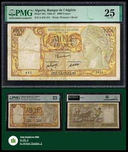 ALGERIA ALGERIE 1000 1,000 FRANCS 1946-1947 Pick-104 PMG 25 VF ***DATE SCARCE*** - Picture 1 of 5