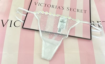NUEVO Victoria's Secret ROSA Margarita Tirantes Tanga en V Panty Blanco Malla Punto Talla S Foto 1 de 4
