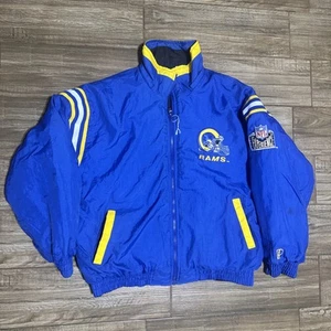St. Louis Rams NFL Football Pro Player gefütterte wendbare schwarze/blaue Jacke 2XL - Bild 1 von 5