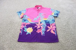 Retro Rifle Shirt Mens Large Pink Button Up Scarface V2 Mac 10 Hawaiian Floral - Picture 1 of 9