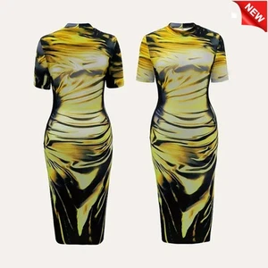 Trendiges figurbetontes Damenkleid tropischer Allover-Druck, Y2K-Stil NEU KOSTENLOSER VERSAND  - Bild 1 von 2