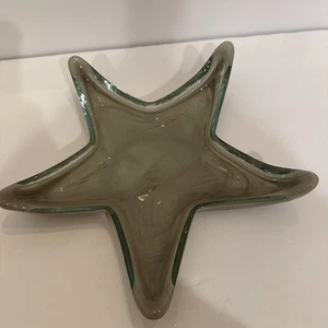 Coastal Beach Art Glass Starfish Candy/Trinket Dish 10.25” Green And Grey - Picture 1 of 3