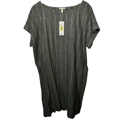 Vestido Eileen Fisher Nuevo con Etiquetas Gris Luna Rayas Cáñamo Algodón Orgánico Dobladillo Crudo Cambio XL Foto 1 de 4