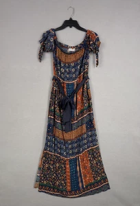 Kleid Forum Kleid Damen klein blau Boho Blumen Patchwork Maxi Bindegürtel Bauer - Bild 1 von 11