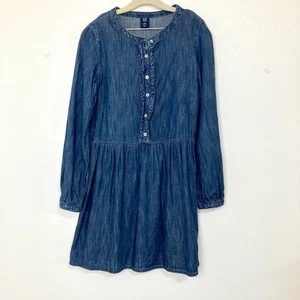 GAP Denim Ruffle Dress Medium Girls Long sleeve Denim Chambray Boho Western - Picture 1 of 11