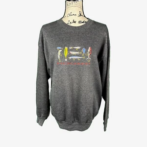 Fishing Lure Sweatshirt Adult Large Embroidered Hooked Cozy Outdoor Fisherman - Picture 1 of 12
