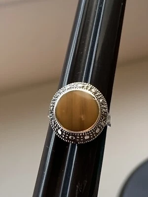 女士戒指老虎眼带边缘斜角 925 纯银 6 1/2 ür21 码 — 第 1/4 张图片