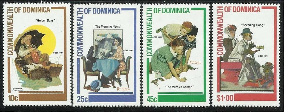 Dominica - 1982 4v. Pinturas MNH Golden Days de Norman Rockwell Art  Foto 1 de 1