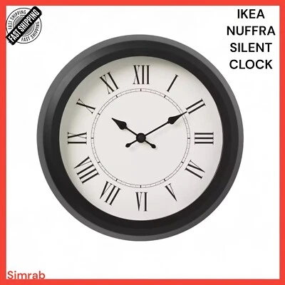 IKEA NUFFRA Reloj de Pared Bajo Voltaje/Negro 9 3/4" Reloj Silencioso Sellado! Foto 1 de 4