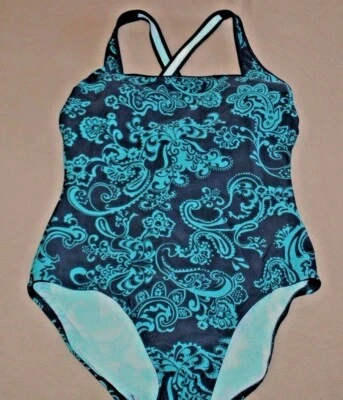 Womens size regular Medium Merona  1 piece swimsuit Black and teal - Image 1 of 2