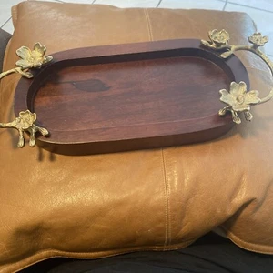 Elegant Wooden Tray with Metal gold Handles - Perfect for Serving & Decoration - Picture 1 of 6