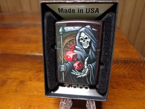 CASINO GAMBLING DICE ROULETTE GRIM REAPER ZIPPO LIGHTER MINT IN BOX - Picture 1 of 3