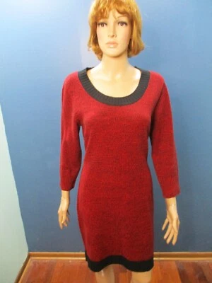 Talla XL Rojo Punto Suéter Vaina Vestido por DEREK HEART - Ribete Negro Foto 1 de 4