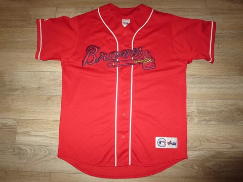 Chipper Jones #10 Atlanta Braves Red Edition MLB Majestic Jersey Large L Cover