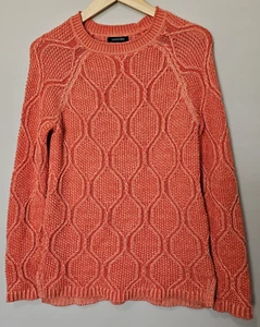 Lands' End Women's Sweater Size Medium Coral Long Sleeve Ribbed Chunky Knit Top - Picture 1 of 10